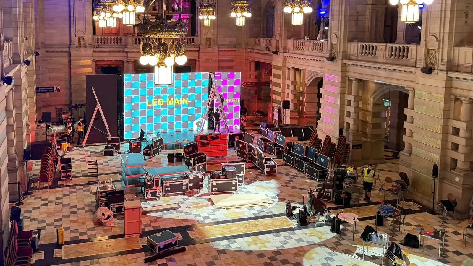 Event venue being prepared for a live streamed ceremony