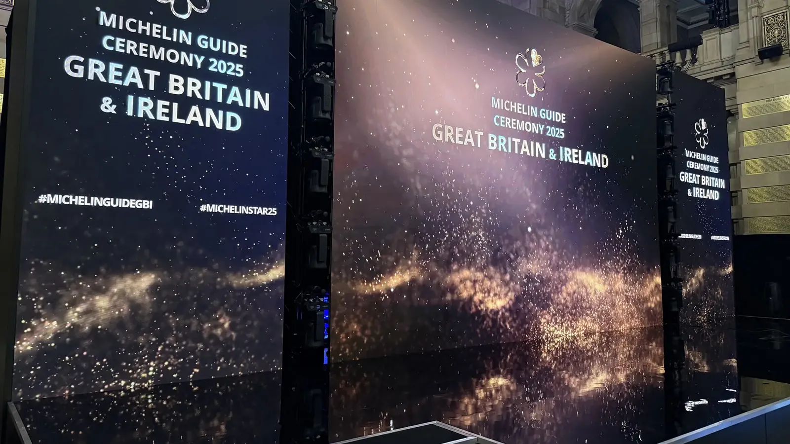 Stage set with LED screens prepared for an awards ceremony